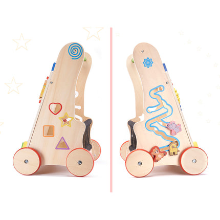 6 in 1 educatieve houten loopwagen - activiteiten looptrainer 31.5 x 33 x 50 cm