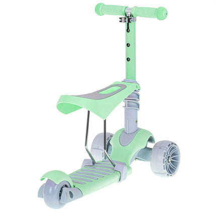 Balans 3 in 1 step met zitje - driewieler - skateboard met lichtgevende wielen tot 20kg mint groen
