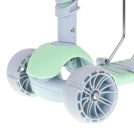 Balans 3 in 1 step met zitje - driewieler - skateboard met lichtgevende wielen tot 20kg mint groen