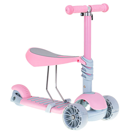Balans 3 in 1 step met zitje - driewieler  - skateboard met lichtgevende wielen tot 20kg roze
