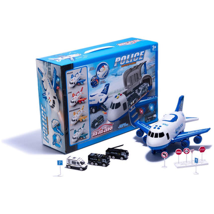 Speelgoed vliegtuig met licht en geluid + 3 politie auto voertuigen