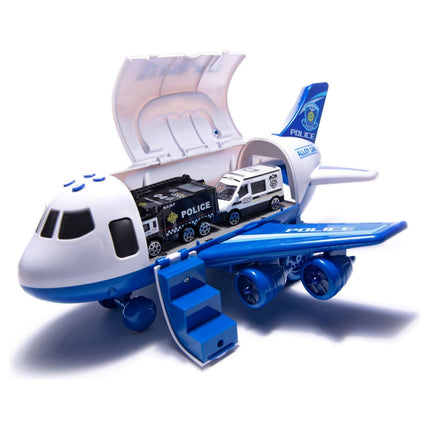 Speelgoed vliegtuig met licht en geluid + 3 politie auto voertuigen
