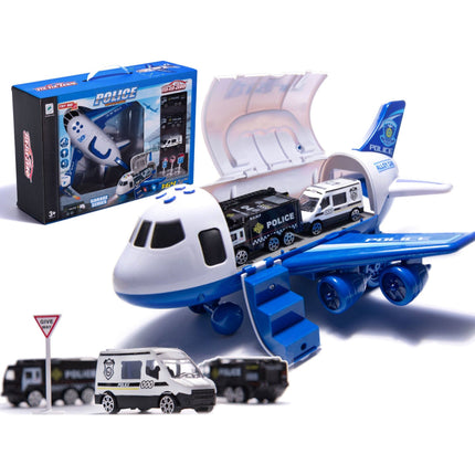 Speelgoed vliegtuig met licht en geluid + 3 politie auto voertuigen