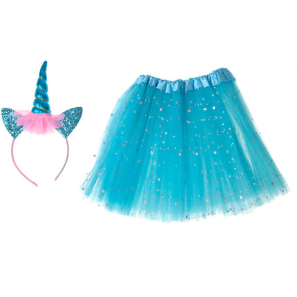 Kinder verkleedset / carnaval outfit unicorn glitters met tutu blauw