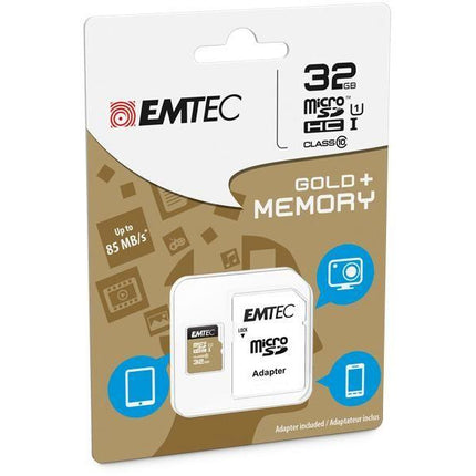 Emtec MicroSDHC 32GB + Adapter CL10 Gold+ UHS-I 85MB/s zwart/goud