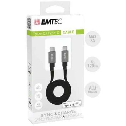 Emtec oplaadkabel USB Type C naar USB Type C 1,2 meter Flat zwart/zilver