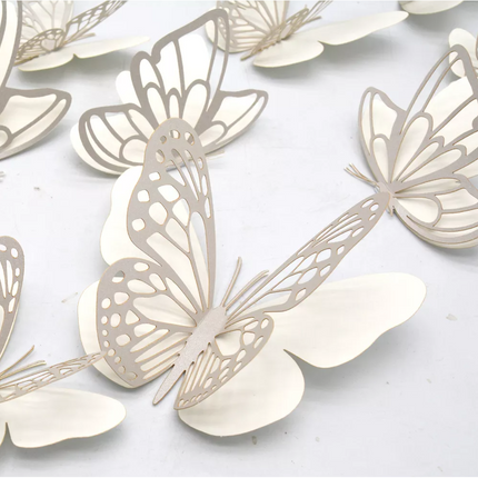 Cake topper 3D decoratie vlinders of muur decoratie met plakkers 20 stuks Zilver/Wit - 3D vlinders - VL-05