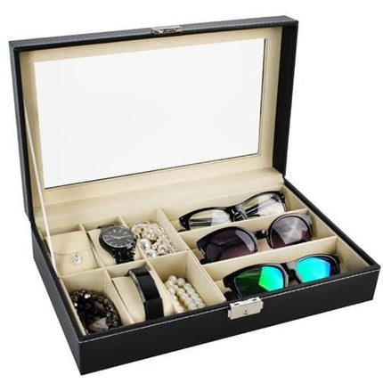 Opbergdoos voor brillen en horloges met zachte voering en sluiting met sleutel