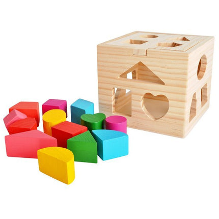 Houten blokken vormenstoof puzzel leren spelen voor kinderen 14 x 14 x 12 cm