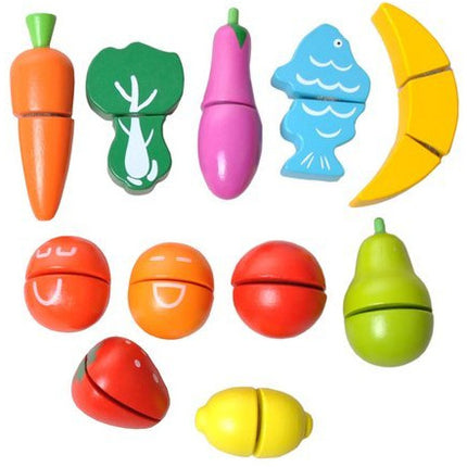 Kruzzel Houten Snijset – Educatief Speelgoed met Groenten en Fruit in Emmer – Voor Kinderen vanaf 3 Jaar – 14 Stuks – Veilig en Leerzaam