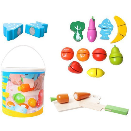 Kruzzel Houten Snijset – Educatief Speelgoed met Groenten en Fruit in Emmer – Voor Kinderen vanaf 3 Jaar – 14 Stuks – Veilig en Leerzaam