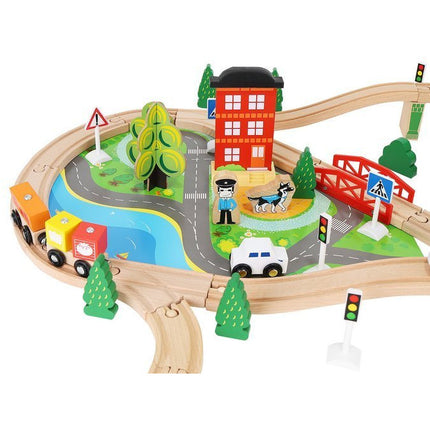 Kruzzel Houten Speelgoed treinset 88 delig met elektrische Trein - Treinspeelgoed