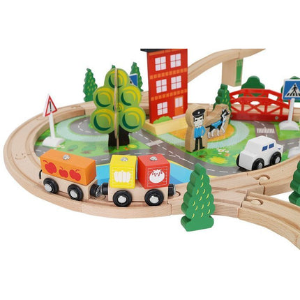 Kruzzel Houten Speelgoed treinset 88 delig met elektrische Trein - Treinspeelgoed