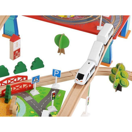 Kruzzel Houten Speelgoed treinset 88 delig met elektrische Trein - Treinspeelgoed