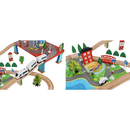 Kruzzel Houten Speelgoed treinset 88 delig met elektrische Trein - Treinspeelgoed