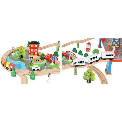 Kruzzel Houten Speelgoed treinset 88 delig met elektrische Trein - Treinspeelgoed