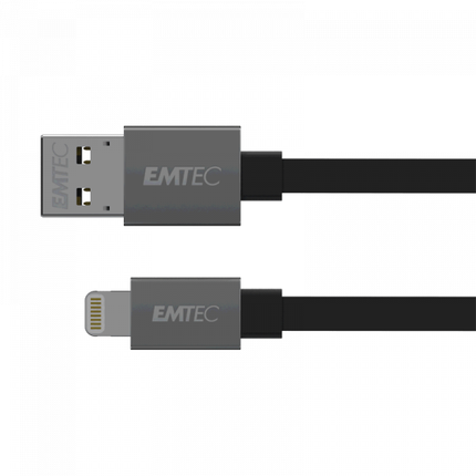Emtec oplaadkabel USB-A naar Lightning 1,2 meter Flat zwart/zilver