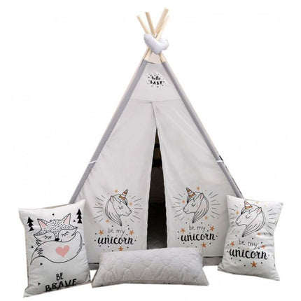 Luxe handgemaakte unicorn eenhoorn tipi tent speeltent - wigwam voor kinderen inclusief kussens en speelmat