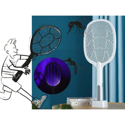 Oplaadbare UV lamp en elektrische vliegenmepper met standaard 2 in 1 – Wit