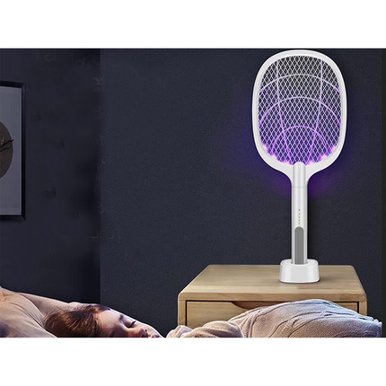 Oplaadbare UV lamp en elektrische vliegenmepper met standaard 2 in 1 – Wit