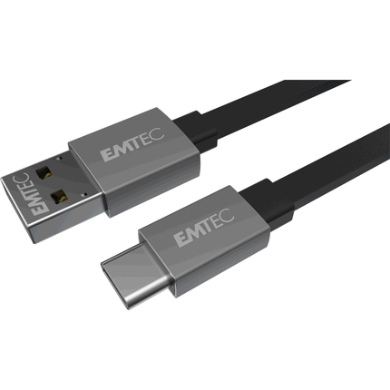 Emtec oplaadkabel USB-A naar USB Type-C 1,2 meter Flat zwart/zilver