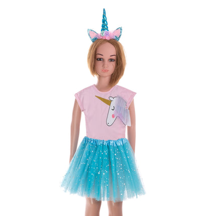 Kinder verkleedset / carnaval outfit unicorn glitters met tutu blauw