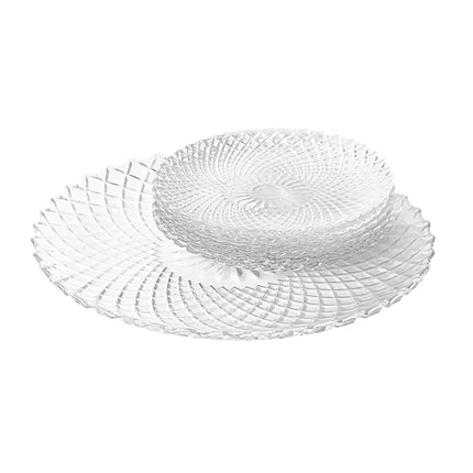 Altom Design Solaris servies set met 6x gebaksbordjes 15,5cm en 1x serveerbord 25,2cm - 7 delig - hoogwaardig glas - Uniek reliëf