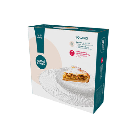 Altom Design Solaris servies set met 6x gebaksbordjes 15,5cm en 1x serveerbord 25,2cm - 7 delig - hoogwaardig glas - Uniek reliëf