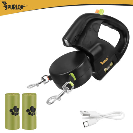 Dubbele Hondenriem voor 2 Honden – Automatische Rollijn 2 x 3 Meter – LED Lamp