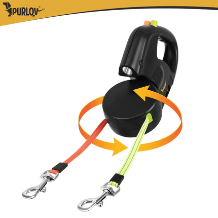 Dubbele Hondenriem voor 2 Honden – Automatische Rollijn 2 x 3 Meter – LED Lamp