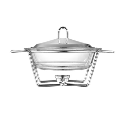 Altom Design Meteor ronde Buffetwarmer 2L - Chafing Dish / Warmhoudbak Roestvrijstalen Deksel en glazen schaal - RVS