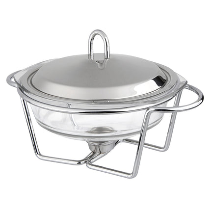 Altom Design Meteor ronde Buffetwarmer 2L - Chafing Dish / Warmhoudbak Roestvrijstalen Deksel en glazen schaal - RVS