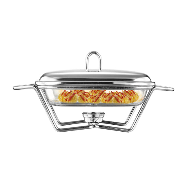 Altom Design Meteor vierkante Buffetwarmer 1,8L - Chafing Dish / Warmhoudbak Roestvrijstalen Deksel en glazen schaal - RVS