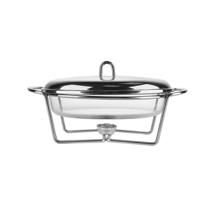 Altom Design Meteor ovalen Buffetwarmer 2,4L - Chafing Dish / Warmhoudbak Roestvrijstalen Deksel en glazen schaal - RVS