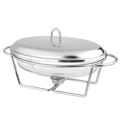 Altom Design Meteor ovalen Buffetwarmer 2,4L - Chafing Dish / Warmhoudbak Roestvrijstalen Deksel en glazen schaal - RVS