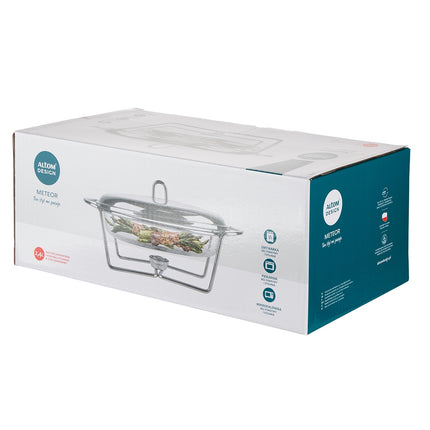 Altom Design Meteor ovalen Buffetwarmer 2,4L - Chafing Dish / Warmhoudbak Roestvrijstalen Deksel en glazen schaal - RVS
