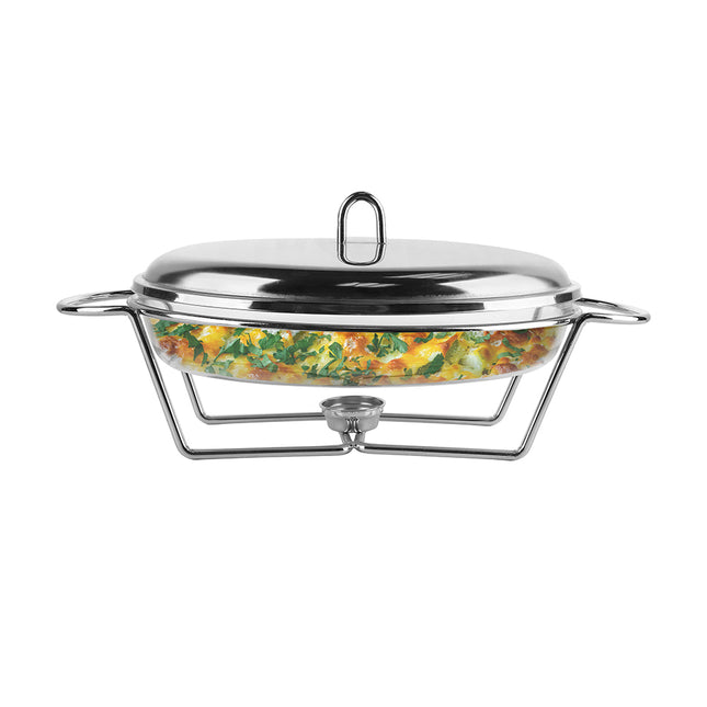 Altom Design Meteor ovalen Buffetwarmer 3,3L - Chafing Dish / Warmhoudbak Roestvrijstalen Deksel en glazen schaal - RVS