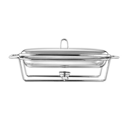 Altom Design Meteor Rechthoekige Buffetwarmer 3,0L - Chafing Dish / Warmhoudbak Roestvrijstalen Deksel en glazen schaal - RVS