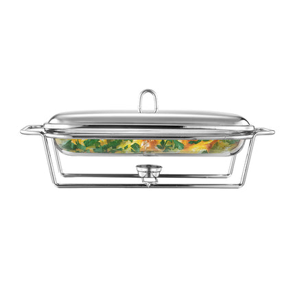 Altom Design Meteor Rechthoekige Buffetwarmer 3,0L - Chafing Dish / Warmhoudbak Roestvrijstalen Deksel en glazen schaal - RVS