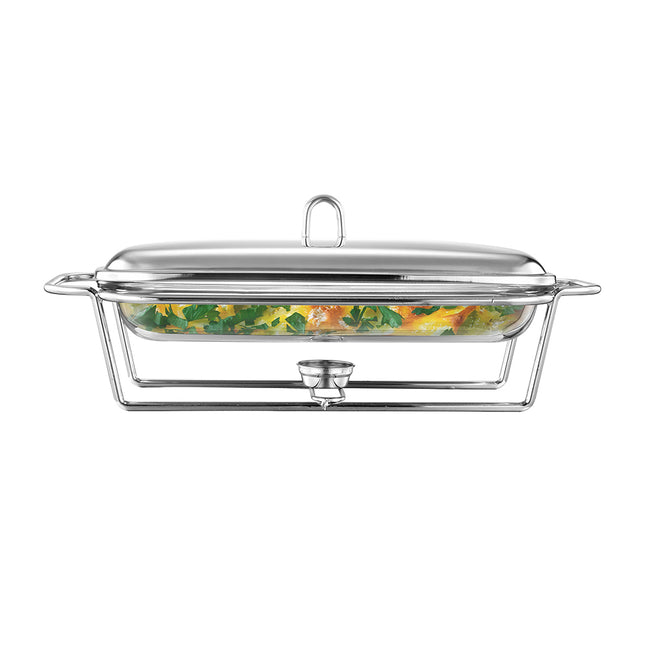 Altom Design Meteor Rechthoekige Buffetwarmer 3,0L - Chafing Dish / Warmhoudbak Roestvrijstalen Deksel en glazen schaal - RVS