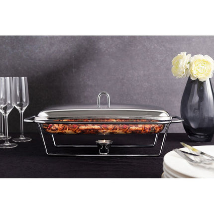 Altom Design Meteor Rechthoekige Buffetwarmer 3,0L - Chafing Dish / Warmhoudbak Roestvrijstalen Deksel en glazen schaal - RVS