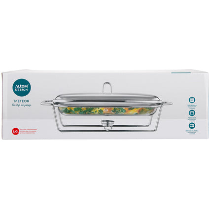 Altom Design Meteor Rechthoekige Buffetwarmer 3,0L - Chafing Dish / Warmhoudbak Roestvrijstalen Deksel en glazen schaal - RVS