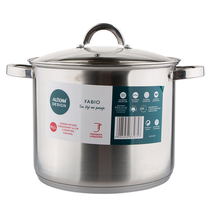 Altom Design Fabio RVS Hoge Soeppan / Kookpan 26cm 10.5L Met Glazen Deksel 26 x 21 cm