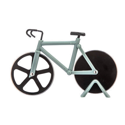 Altom Design Pizzasnijder Met Antiaanbaklaag - Uniek Design Met 2 Messen - Racefiets Met Standaard - Groen - Pizza Mes