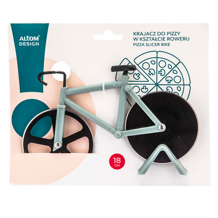 Altom Design Pizzasnijder Met Antiaanbaklaag - Uniek Design Met 2 Messen - Racefiets Met Standaard - Groen - Pizza Mes