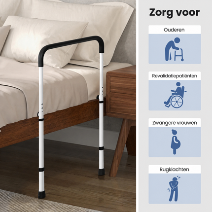 Bedbeugel voor Senioren – Bedgreep voor Uit Bed Stappen – Verstelbare Bedhek – Bedsteun voor Ouderen – Valpreventie – Wit