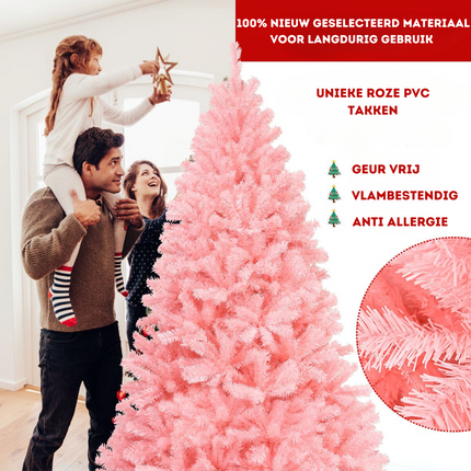 Trendmix Roze Kunstkerstboom Met Standaard 225 cm - Scharnierende Sparren - Volle Boom 1258 Takken - PVC