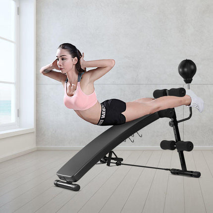 Trendmix Verstelbare Fitnessbank met Boksbal - Trainingsbank Met Weerstandsbanden – Fitnessbank 126,5 x 51 x 103 cm Zwart