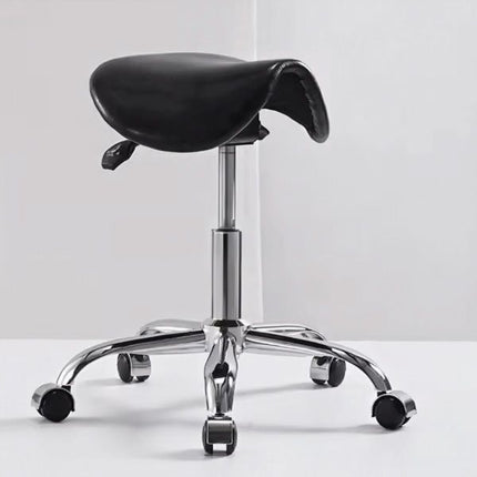 Verstelbare Ergonomische Draaikruk met Wieltjes – Zwarte Werkstoel voor Salon, Medisch Gebruik & Thuis - Kunstleer
