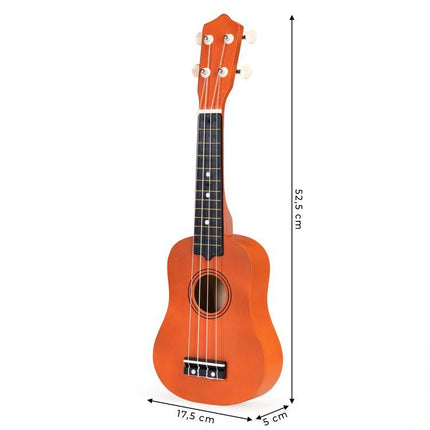 Ecotoys houten kinder ukelele/ gitaar met 4 snaren en 12 frets 17,5 x 5 x 52,5 cm bruin